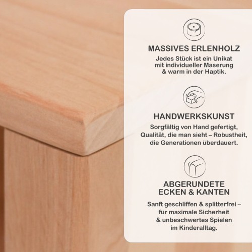 Kinder Garderobe mit Sitzbank und Schuhregal im warmen Naturholz-Flur – ordentlich und wohnlich.